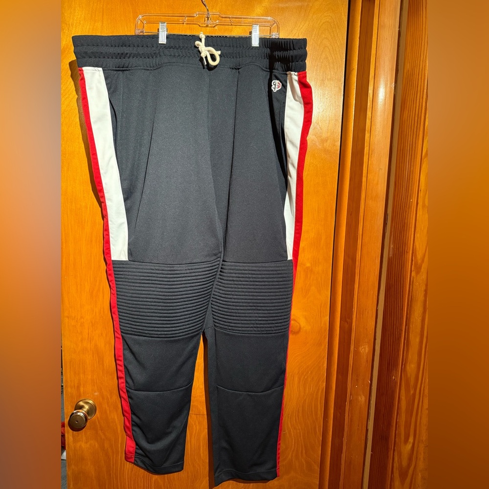 Black Joggers with Red and White Stripes
